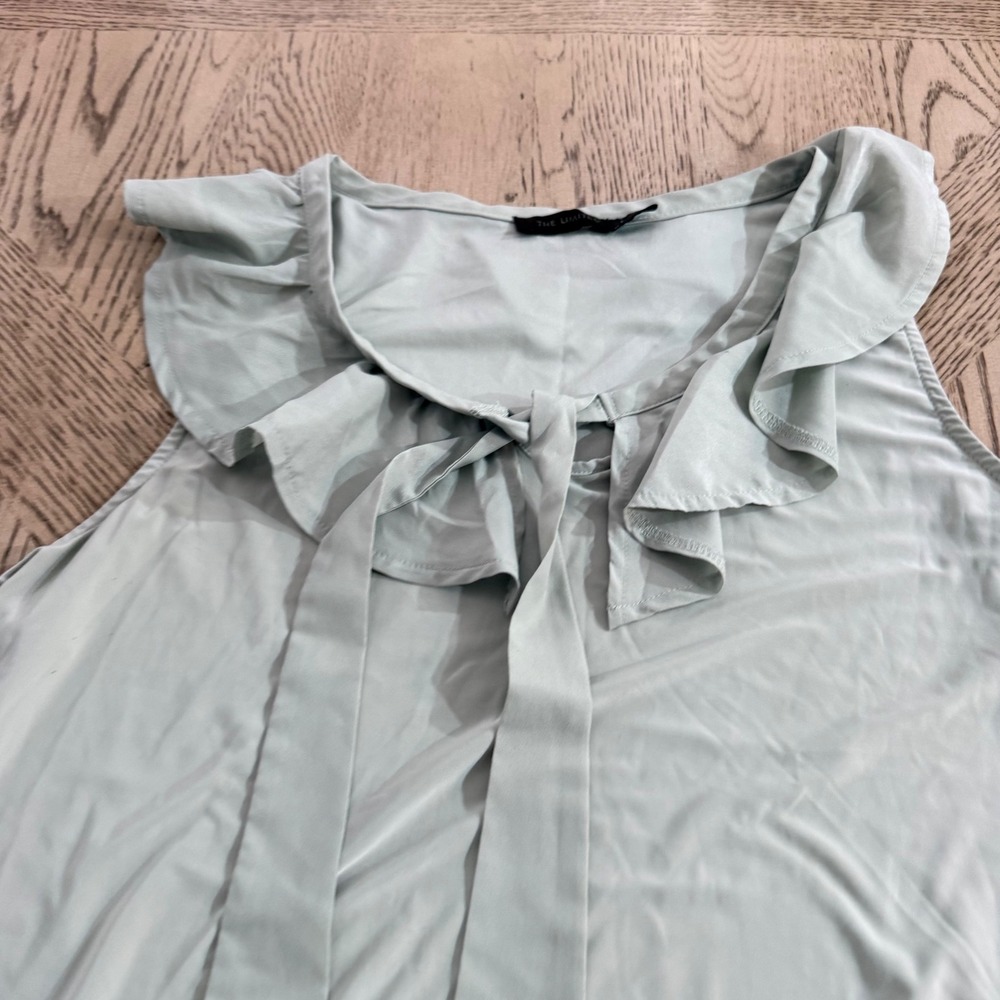 The Limited Women's Large Light Mint Green Sleeveless Ruffle Neck Tie Blouse Top - Picture 6 of 7